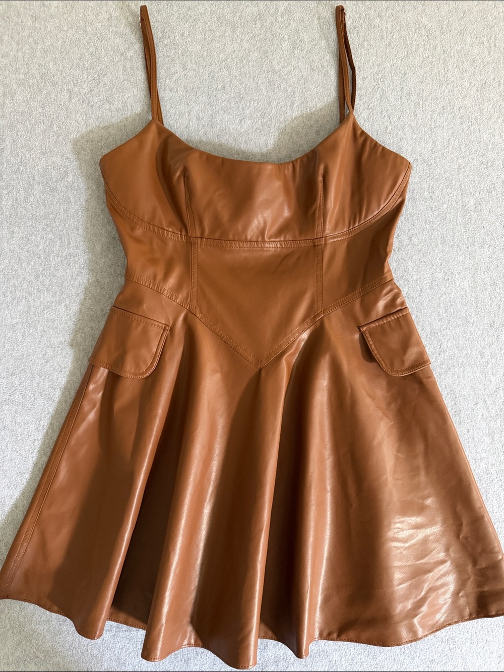 Jus Des Pommes Faux Leather Brown Dress Small Edgy Feminine Earthy Grunge Indie - Picture 11 of 15